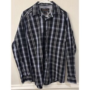 Ariat Pro Series Mens Long Sleeve Button‎ Up Shirt Medium Blue Plaid